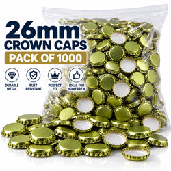 1000 x 26mm Gold Crown Bottle Caps Beer Cider Home Brew PE Lined Caps