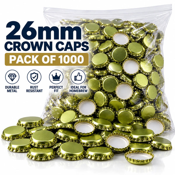 1000 x 26mm Gold Crown Bottle Caps Beer Cider Home Brew PE Lined Caps